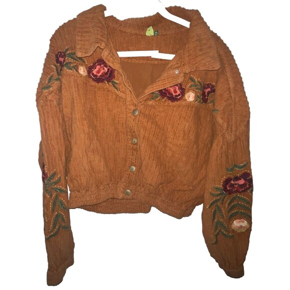 Farm Rio Jacket  Flowers Embroidered Brown Velvet Size Medium - Picture 1 of 15